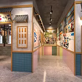 Traditional Style Restaurant Interior With Colorful Chinese Character Signs Brick Walls And Wooden Furniture