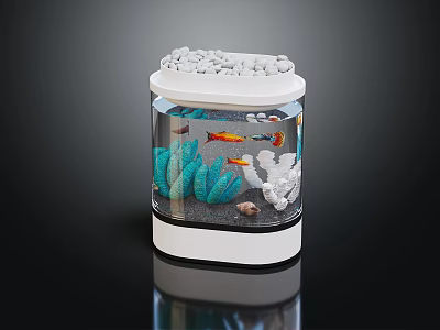 Modern Aquarium Fish Tank With Colorful Fish Blue Coral Sand And Top White Pebbles 3d model