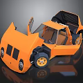 Orange 3D Car Model Featuring Open Doors Yellow Rims And Black Design Details