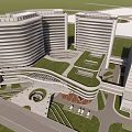 Modern Hospital Building Complex With Green Roof And Curved Exterior Design