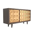 Modern TV Stand With Golden Panel Geometric Diamond Pattern And Dark Frame 3d model