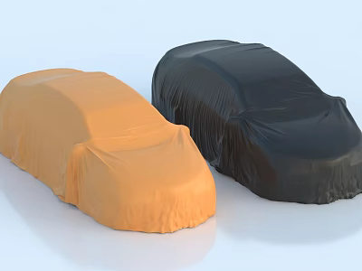 Two Covered Vehicles With Orange And Black Car Covers On White Background 3d model
