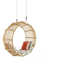 Rattan Woven Round Hanging Chair with Soft Cushions for Indoor Outdoor Use