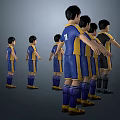 Group of Football Players Wearing Different Colored Jerseys Including Goalkeeper