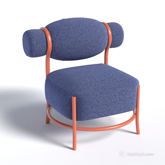 Stylish Blue Fabric Single Sofa With Orange Metal Frame Modern Design 3d model