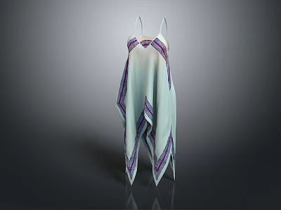 Elegant Light Blue Spaghetti Strap Dress With Purple Trim And Flowy Design 3d model