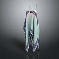 Elegant Light Blue Spaghetti Strap Dress With Purple Trim And Flowy Design