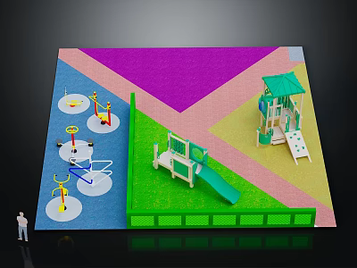 Colorful Children's Play Area Featuring Slide Swings Climbing Structure And Purple Blue Green Yellow Areas 3d model