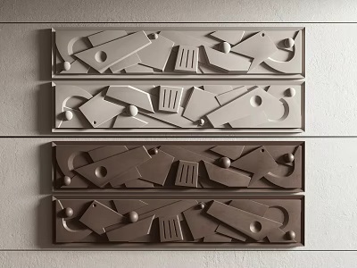 Symmetrical 3D Geometric Decorative Panels With Modern Shapes On Gray Background 3d model