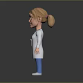 Cartoon Style 3D Modeled Game Movie Doctor Character With Blonde Pigtails Stethoscope White Coat