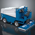 Blue And White Ride On Floor Scrubber Machine With Steering Wheel And Brushes 3d model