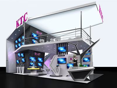 KTC Exhibition Booth Two Story Modern Design With Multiple Screens And Reception Area 3d model
