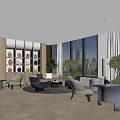 Modern Hotel Lobby Interior With Curved Arches Pendant Lights And Green Plants