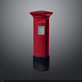 Red Postbox With Black Base And Letter Slot On Gray Background