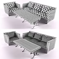Wooden Sofa with Slatted Back and Cushions and Coffee Table Set with Ornate Legs Design