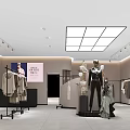 Modern Clothing Store Interior With Mannequins Hanging Garments Display Racks And Soft Lighting