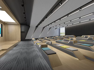 Modern School Lecture Hall Interior Design With Spacious Seats Platform And Lighting 3d model