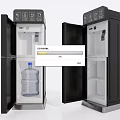 Black Water Dispensers With Open Doors Design One Having Water Bottle And Empty Interior