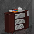 Red Service Cart With Multiple Shelves Towels Toiletries And Wheels