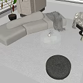 Modern Light Gray Sofa and Glass Coffee Table Set with Ottoman Accent Chair and Area Rug