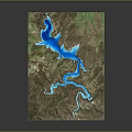 3D Terrain Model with Mountain Ranges Blue Lake and Winding Rivers