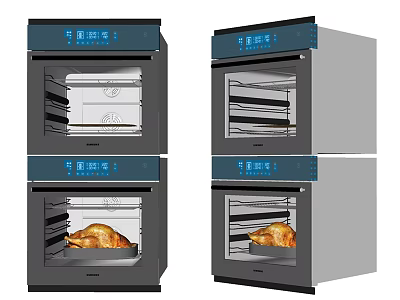 Modern Kitchen Built in Ovens For Efficient Cooking With Roast Chicken 3d model