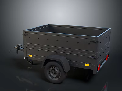 Black Cargo Trailer With Open Bed Sturdy Construction And Reflective Strips 3d model
