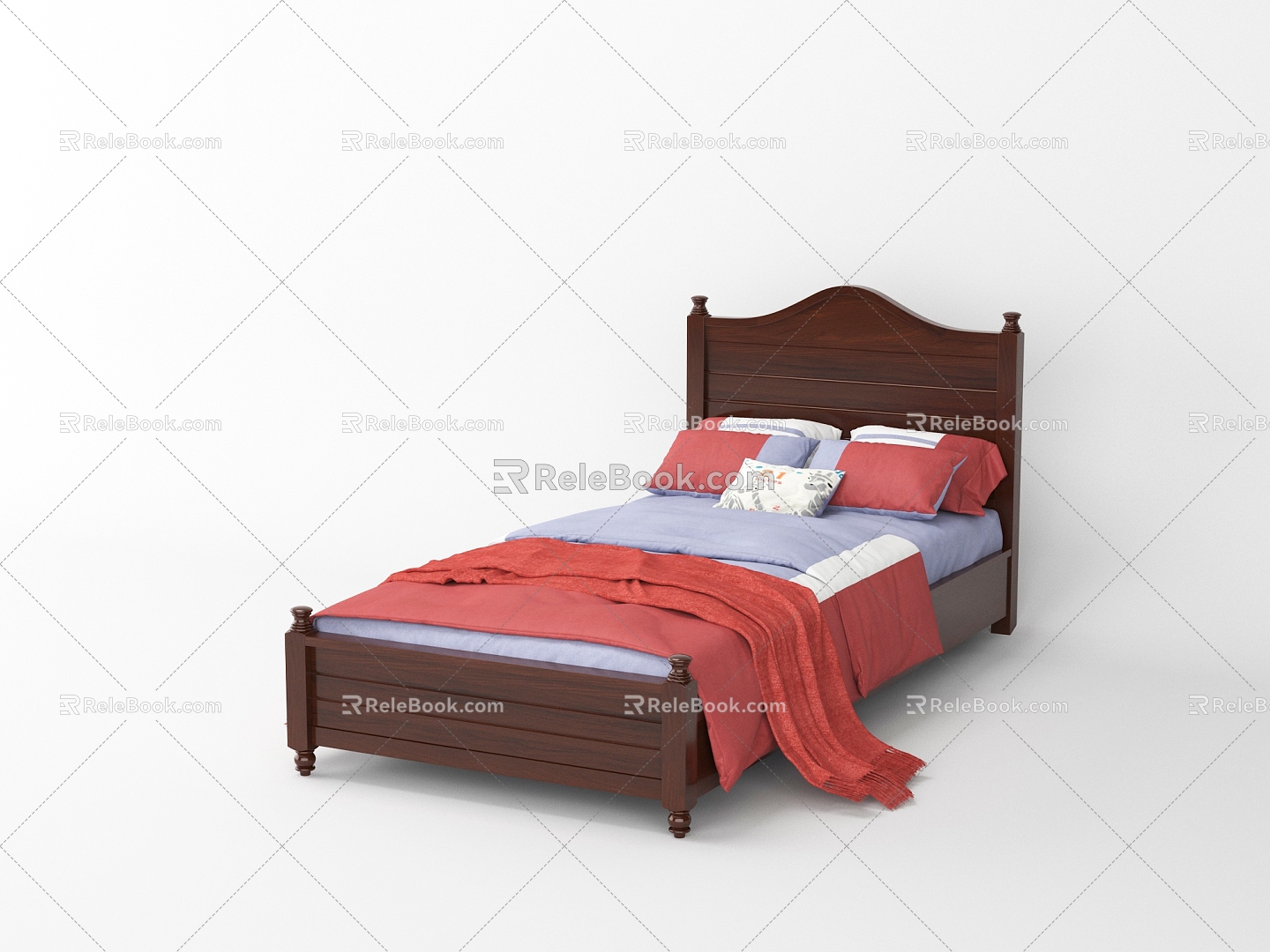 Modern Solid Wood Single Bed 3d model