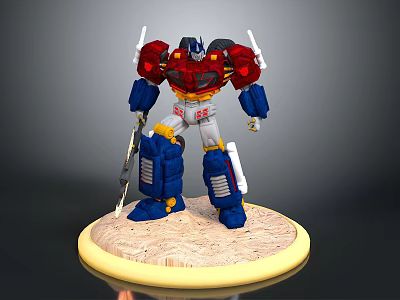 Circular Display Stand Furniture With Red Blue Robot Model Decoration 3d model