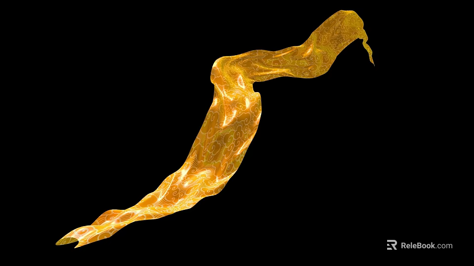Elegant Golden Flowing Ribbon With Shiny Texture On Black Background 3d model 
