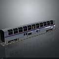 Blue And Silver Model Subway Train With Multiple Black Windows On Gray Reflective Base 3d model