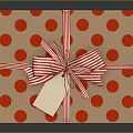 Decorative Brown Gift Box With Red Polka Dots Striped Ribbon And Attached Tag