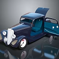 Vintage Blue Car With Open Doors And Hood Classic Interior Seats Design