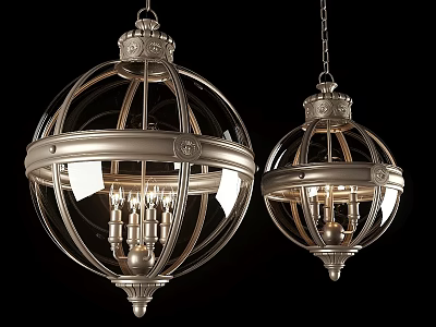 Elegant Classic Chandeliers With Two Metal Frame Glass Shade And Decorative Lighting Design 3d model