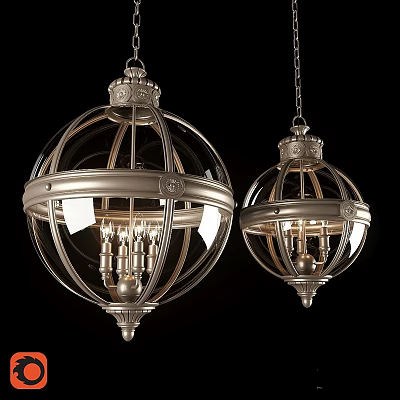 Elegant Classic Chandeliers With Two Metal Frame Glass Shade And Decorative Lighting Design 3d model