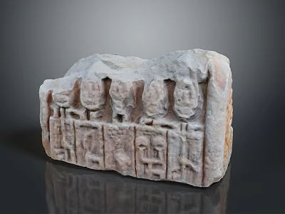 Handcrafted Wooden Stone Carving Featuring Sculpted Figures And Intricate Ancient Patterns 3d model