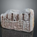 Handcrafted Wooden Stone Carving Featuring Sculpted Figures And Intricate Ancient Patterns