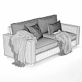 Cozy Gray Double Sofa With Fringed Blankets And Decorative Patterned Pillows 3d model