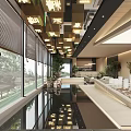 Modern Sales Office With Large Windows Water Feature And Property Models