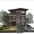 Luxury Modern Detached Villa With Large Glass Windows Swimming Pool And Palm Trees