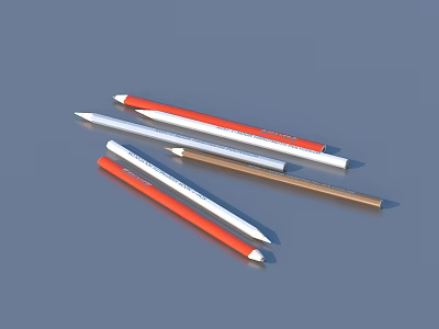 Colored Writing Pens In Red White And Brown On Gray Background Surface 3d model