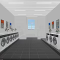Laundry Room Interior With Washing Machines Flower Vases Posters And Bright Window