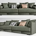 Green Fabric Two Seater Sofa With Multiple Plaid And Beige Cushions 3d model
