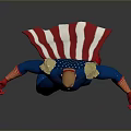 Dynamic Man In Blue Superhero Costume With Red Gloves Boots And Cape