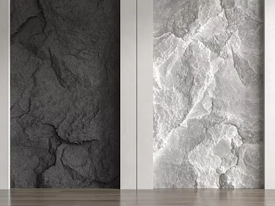 Dark Gray And Light Gray Rock Texture Background Wall With Wooden Floor 3d model
