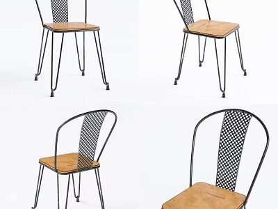 Modern Dining Chairs With Metal Frame Wooden Seat And Mesh Backrest Design Style 3d model