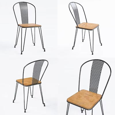 Modern Dining Chairs With Metal Frame Wooden Seat And Mesh Backrest Design Style 3d model