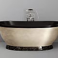 Freestanding Beige And Black Bathtub With Elegant Marble Base And Classic Faucet