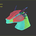 Fantasy Character Blue Dragon Head Sculpture With Glowing Scales And Sharp Spikes
