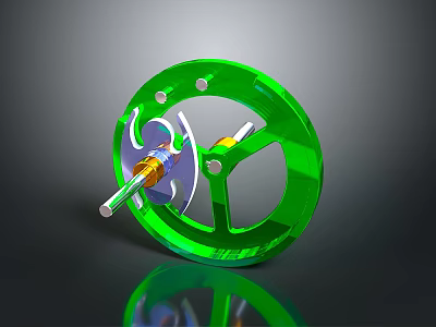 Green Reflective Mechanical Gear Wheel With Transparent Parts And Metal Shaft 3d model